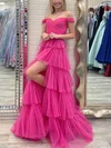 A-line Off-the-shoulder Glitter Sweep Train Prom Dresses With Split Front #UKM020112533