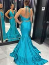 Trumpet/Mermaid Halter Jersey Sweep Train Prom Dresses #UKM020112536