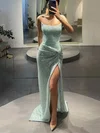 Sheath/Column Strapless Shimmer Crepe Sweep Train Prom Dresses With Split Front #UKM020112551