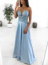 A-line Scoop Neck Silk-like Satin Floor-length Prom Dresses With Appliques Lace #UKM020112562