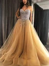 Princess Sweetheart Tulle Sweep Train Prom Dresses With Beading #UKM020112625