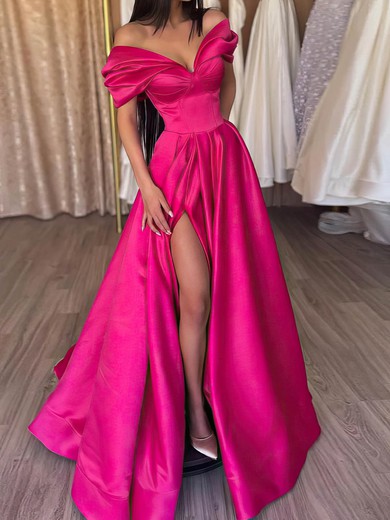 Ball Gown/Princess Floor-length Off-the-shoulder Satin Ruffles Prom Dresses #UKM020112689