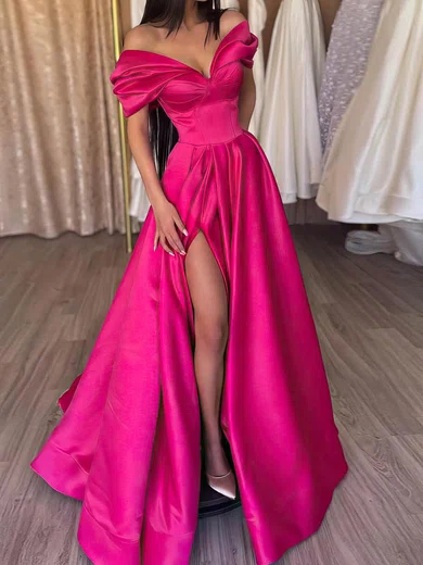 Ball Gown Off-the-shoulder Satin Prom Dresses With Ruched #UKM020112689