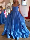 A-line Scoop Neck Satin Sweep Train Prom Dresses With Beading #UKM020112696