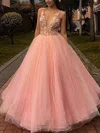Princess V-neck Tulle Lace Floor-length Prom Dresses With Appliques Lace #UKM020112722