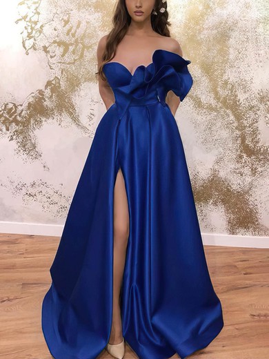 Ball Gown/Princess Floor-length Sweetheart Satin Ruffles Prom Dresses #UKM020112749