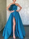 A-line Off-the-shoulder Satin Floor-length Prom Dresses With Feathers / Fur #UKM020112758