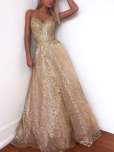 Ball Gown V-neck Floor-length Sparkly Sequin Prom Dresses #UKM020112765