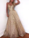 Ball Gown/Princess Floor-length V-neck Glitter Prom Dresses #UKM020112765