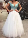 Princess Scoop Neck Lace Tulle Floor-length Prom Dresses With Appliques Lace #UKM020112767