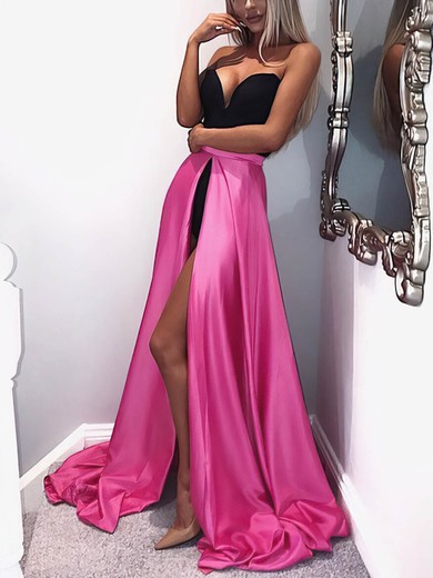A-line V-neck Stretch Crepe Silk-like Satin Detachable Prom Dresses With Split Front #UKM020112785