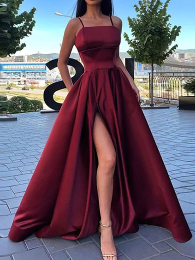 Ball Gown/Princess Floor-length Square Neckline Satin Pockets Prom Dresses #UKM020112804