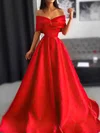 Ball Gown/Princess Sweep Train Off-the-shoulder Satin Prom Dresses #UKM020112833
