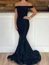 Trumpet/Mermaid Sweep Train Off-the-shoulder Jersey Prom Dresses #UKM020112839