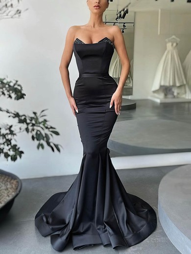 Trumpet/Mermaid Sweep Train V-neck Stretch Crepe Beading Evening Dresses PT020112854