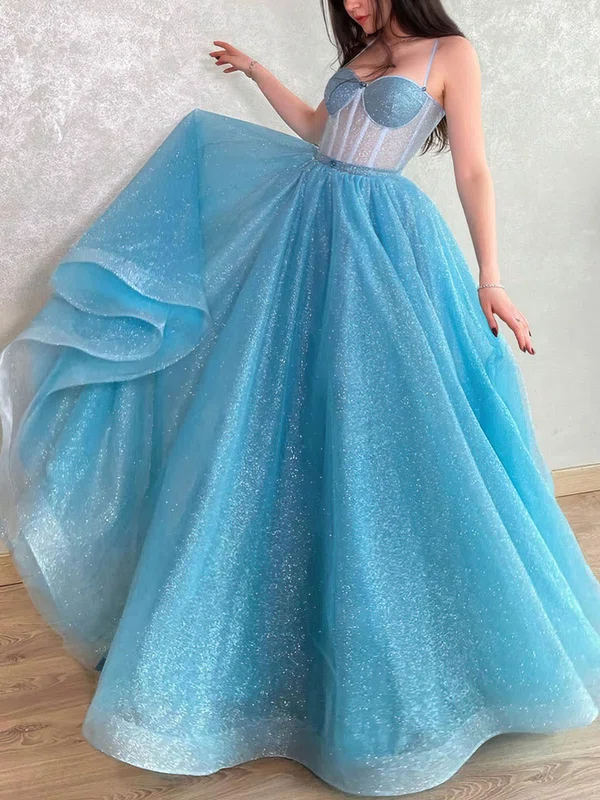 A-line Sweetheart Glitter Sweep Train Prom Dresses #UKM020112882