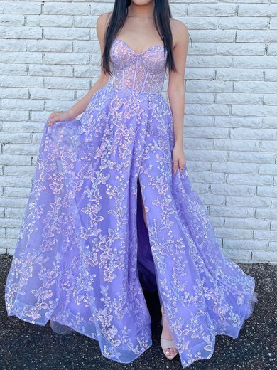 Ball Gown Strapless Lace Tulle Corset Prom Dresses With Appliques #UKM020112894