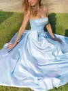 A-line Strapless Silk-like Satin Sweep Train Prom Dresses #UKM020112901