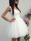 A-line V-neck Tulle Short/Mini Short Prom Dresses #UKM020112933