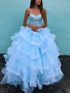 Ball Gown Sweetheart Lace Tulle Sweep Train Prom Dresses With Appliques Lace #UKM020112935