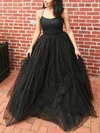 Ball Gown Scoop Neck Lace Sequined Sweep Train Prom Dresses #UKM020112991