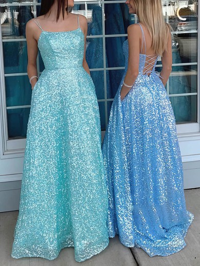 Ball Gown/Princess Sweep Train Scoop Neck Sequined Pockets Prom Dresses #UKM020113007