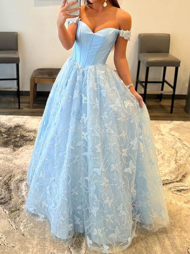 Ball Gown/Princess Floor-length Off-the-shoulder Lace Satin Flower(s) Prom Dresses #UKM020113012