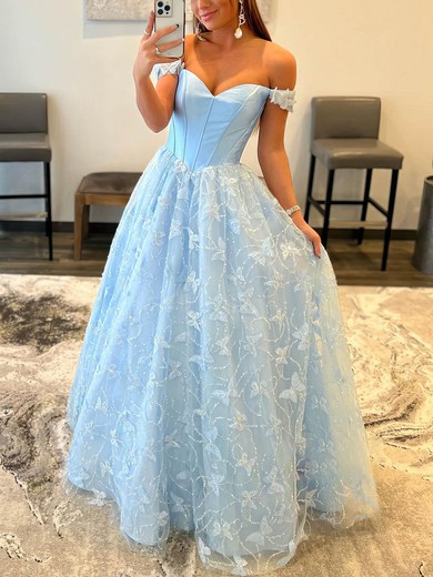 Princess Off-the-shoulder Lace Satin Floor-length Prom Dresses #UKM020113012