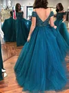 A-line Off-the-shoulder Tulle Sweep Train Prom Dresses With Pearl Detailing #UKM020113079