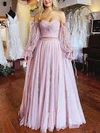 A-line Sweetheart Tulle Floor-length Prom Dresses With Appliques Lace #UKM020113104