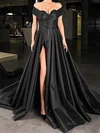 A-line Off-the-shoulder Satin Sweep Train Prom Dresses With Split Front #UKM020113105