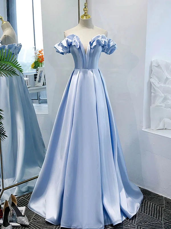 Ball Gown Off-the-shoulder Satin Prom Dresses With Ruched #UKM020113113