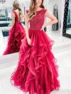 A-line Scoop Neck Tulle Sweep Train Prom Dresses With Cascading Ruffles #UKM020113121