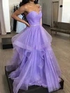 A-line Strapless Glitter Sweep Train Prom Dresses With Cascading Ruffles #UKM020113123