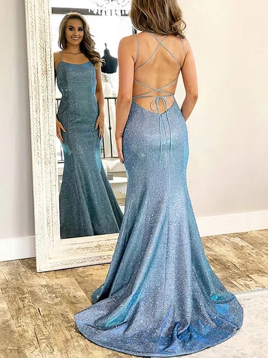Sheath/Column Sweep Train Scoop Neck Shimmer Crepe Prom Dresses #UKM020113124