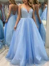 A-line V-neck Glitter Sweep Train Prom Dresses #UKM020113127