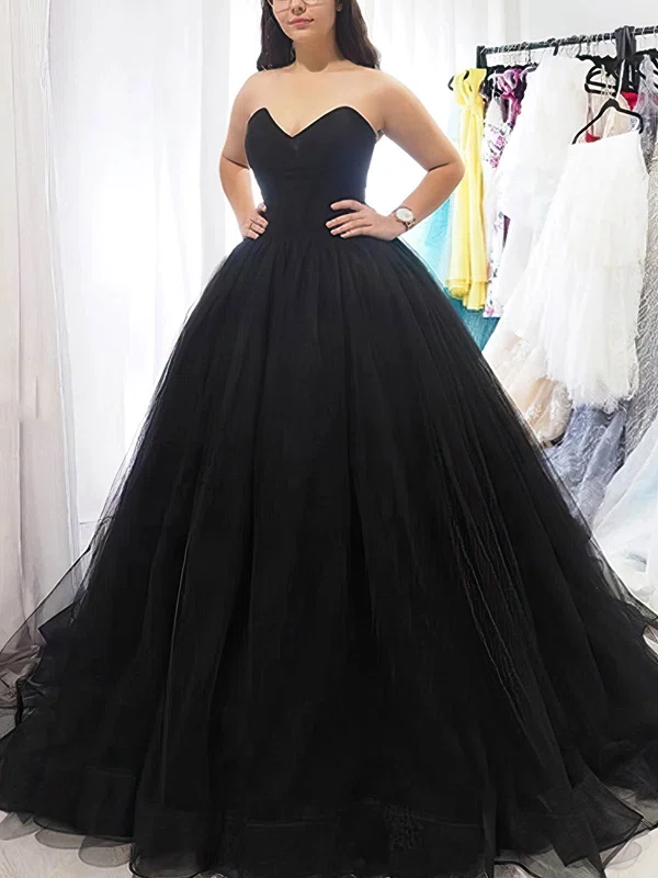 Princess Sweetheart Tulle Sweep Train Prom Dresses #UKM020113143