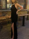 Sheath/Column High Neck Jersey Floor-length Prom Dresses With Split Front #UKM020113151