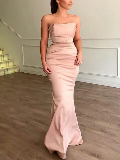 Sheath/Column Strapless Satin Floor-length Prom Dresses #UKM020113198