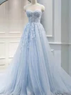 Princess Sweetheart Tulle Lace Sweep Train Prom Dresses With Appliques Lace #UKM020113242