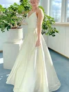 A-line V-neck Satin Floor-length Prom Dresses #UKM020113248