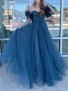 Princess Off-the-shoulder Tulle Sweep Train Prom Dresses With Beading #UKM020113251