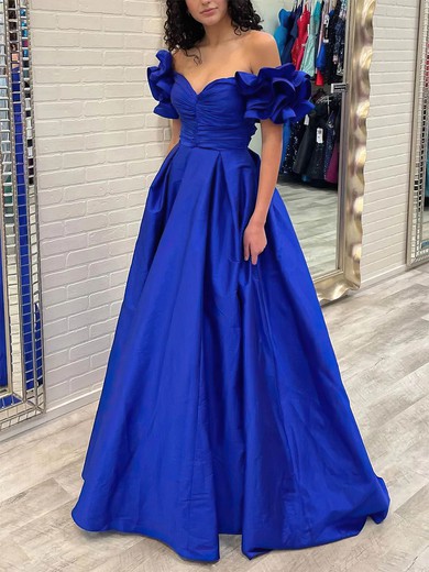 Ball Gown Off-the-shoulder Satin Sweep Train Ruffles Prom Dresses #UKM020113252