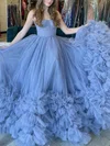 Ball Gown/Princess Sweep Train Sweetheart Tulle Cascading Ruffles Prom Dresses #UKM020113257