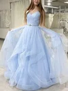 Princess V-neck Glitter Sweep Train Prom Dresses With Cascading Ruffles #UKM020113260