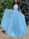Princess V-neck Glitter Sweep Train Prom Dresses With Ruffles #UKM020113261