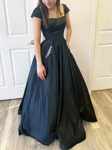 A-line Square Neckline Satin Floor-length Prom Dresses With Pockets #UKM020113265