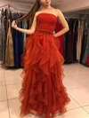 A-line Strapless Chiffon Floor-length Prom Dresses With Cascading Ruffles #UKM020113283