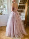 Princess V-neck Lace Tulle Floor-length Prom Dresses With Appliques Lace #UKM020113284