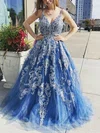 Ball Gown V-neck Tulle Floor-length Prom Dresses With Beading #UKM020113302